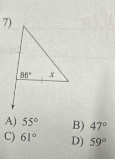 A) 55°
B) 47°
C) 61°
D) 59°