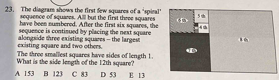 Solved: The diagram shows the first few squares of a‘spiral’ sequence ...