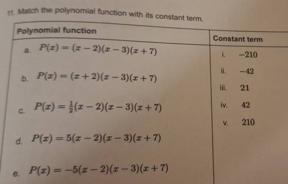 Match the polynomial function w