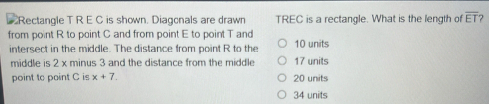 Solved: Rectangle T R E C is shown. Diagonals are drawn TREC is a ...