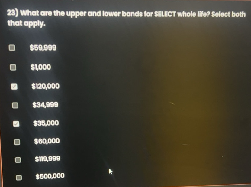 Solved: What are the upper and lower bands for SELECT whole life ...