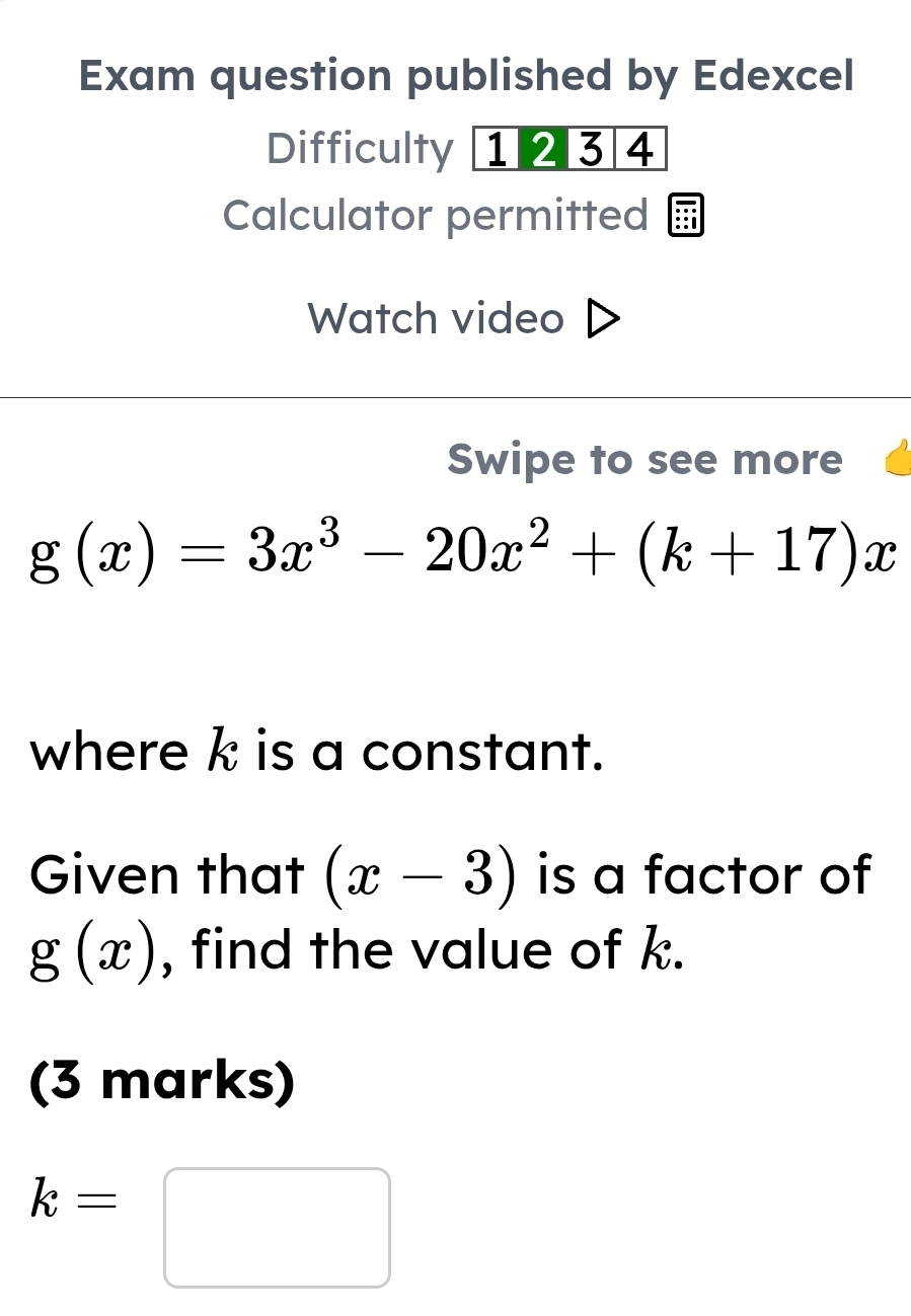 Solved: Exam question published by Edexcel Difficulty 1234 Calculator ...