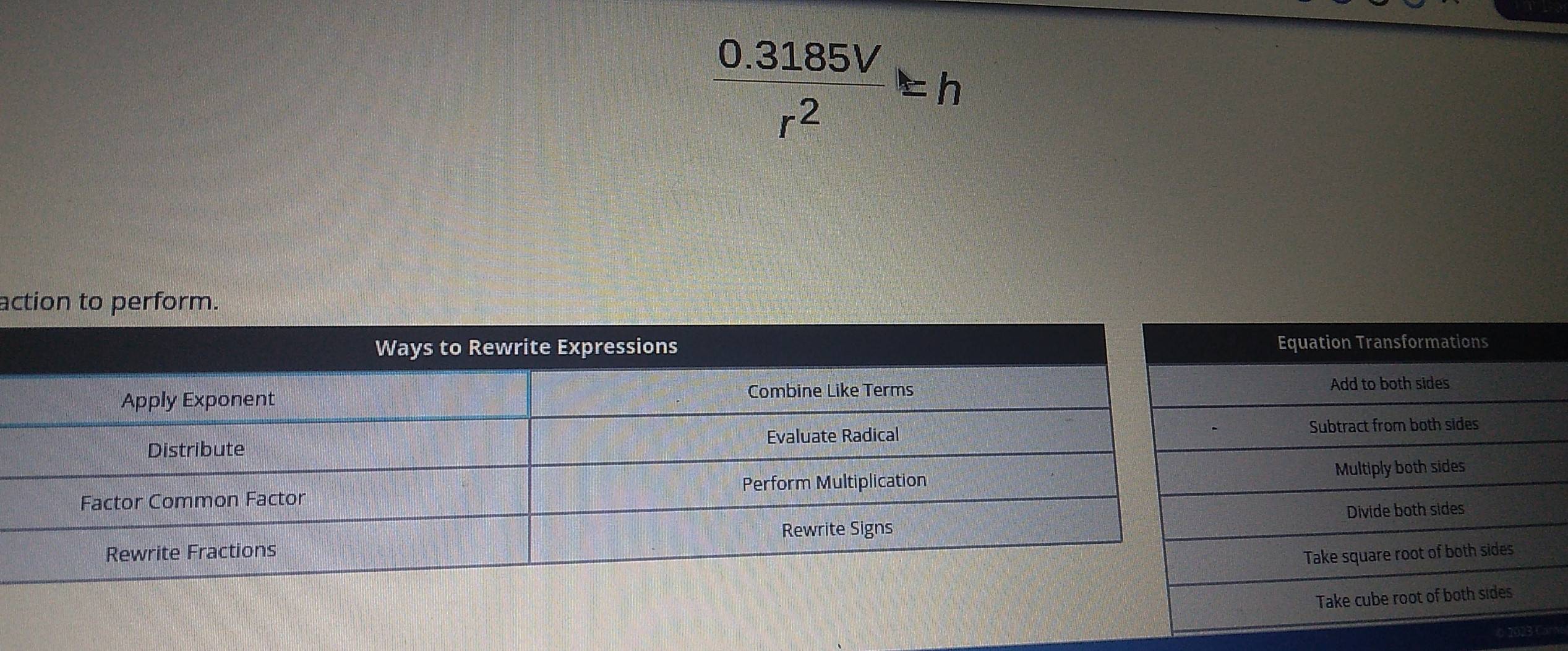  (0.3185V)/r^2 =h
action to perform.