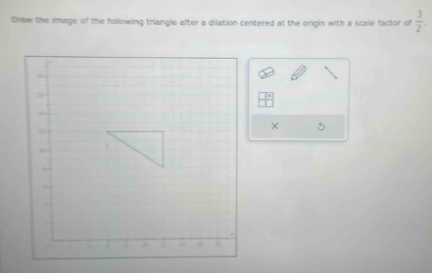 Draw the image of the following triangle after a dilation centered at the origin with a scale factor of  3/2 .
 □ x/□  
×