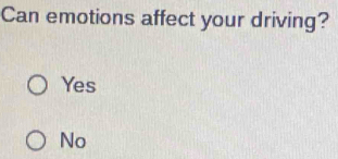 Can emotions affect your driving?
Yes
No