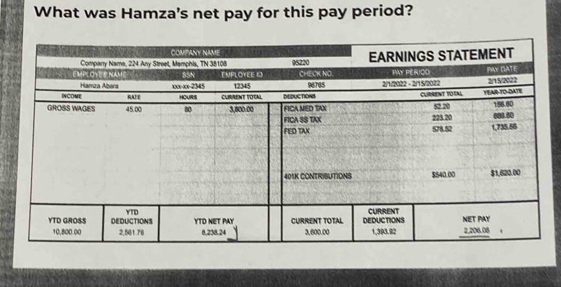 What was Hamza's net pay for this pay period?