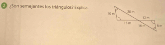 2 ¿Son semejantes los triángulos? Explica.