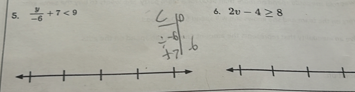  y/-6 +7<9</tex> 
6. 2v-4≥ 8