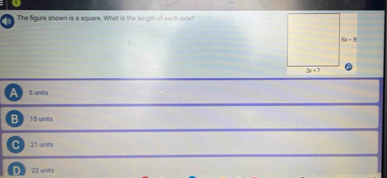 Solved: The figure shown is a square. What is the length of each side ...