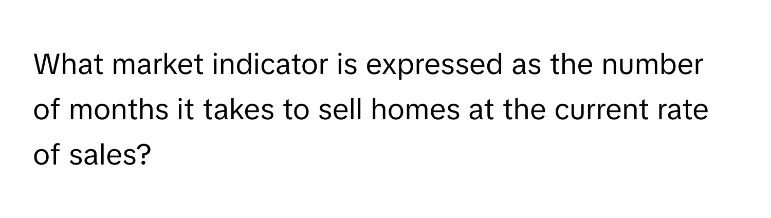 What market indicator is expressed as the number of months it takes to sell homes at the current rate of sales?