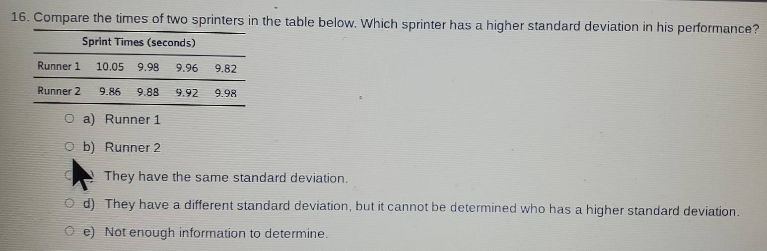 Solved: Compare the times of two sprinters in the table below. Which ...