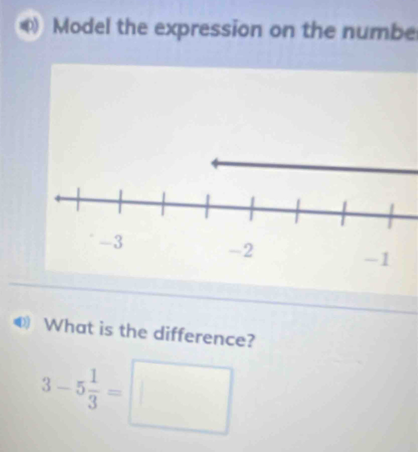 Model the expression on the numbe 
What is the difference?
3-5 1/3 =□