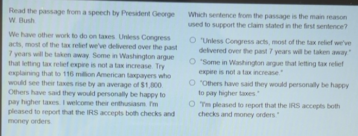 Gelöst:Read the passage from a speech by President George Which ...