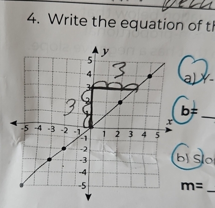 Write the equation of t 
a) x-
b!=
_ 
) Slo
m=