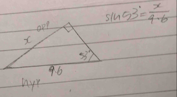 si 153°= x/9.6 
ny