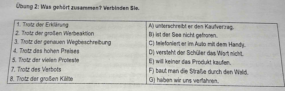 Übung 2: Was gehört zusammen? Verbinden Sie.