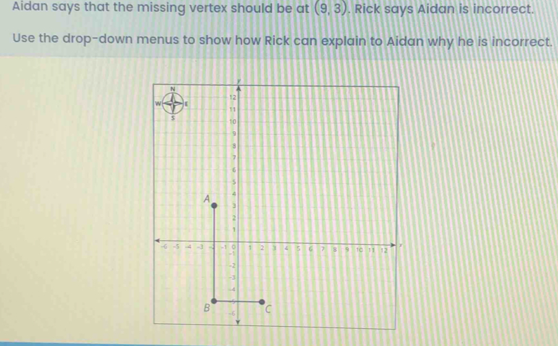 Solved: Aidan says that the missing vertex should be at (9,3). Rick ...