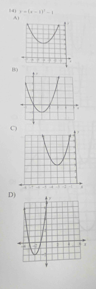 y=(x-1)^2-1
A) 
B) 
C) 
D