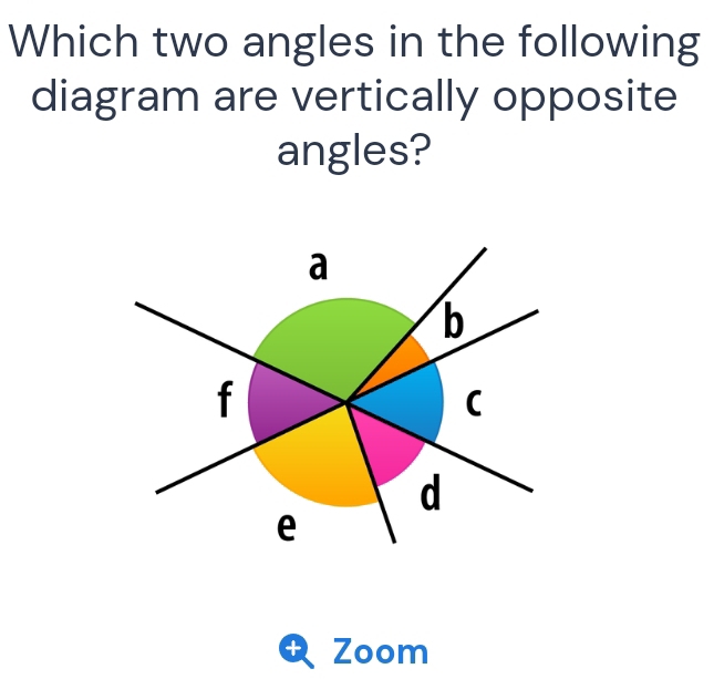 Solved: Which two angles in the following diagram are vertically ...