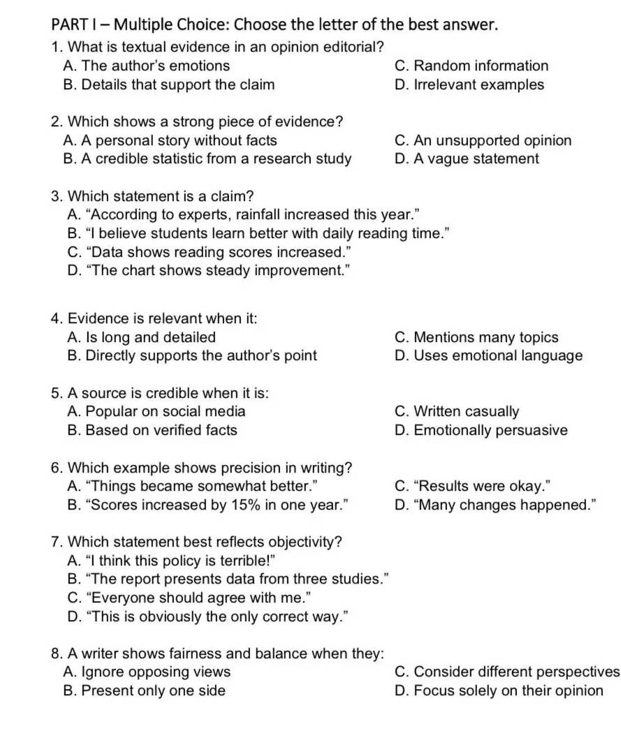 Solved: Choose the letter of the best answer. 1. What is textual ...
