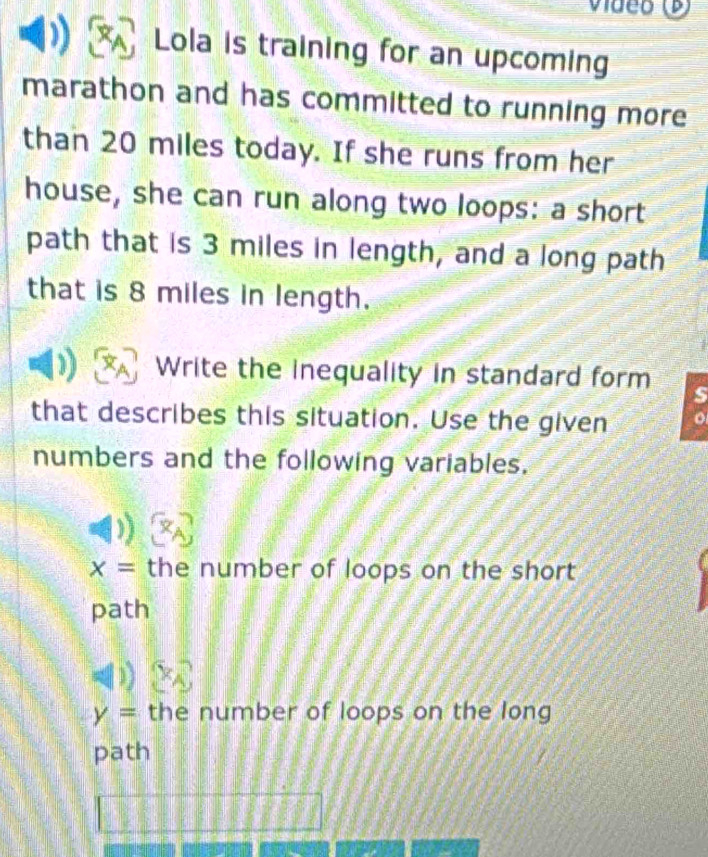 Solved: video Lola is training for an upcoming marathon and has ...