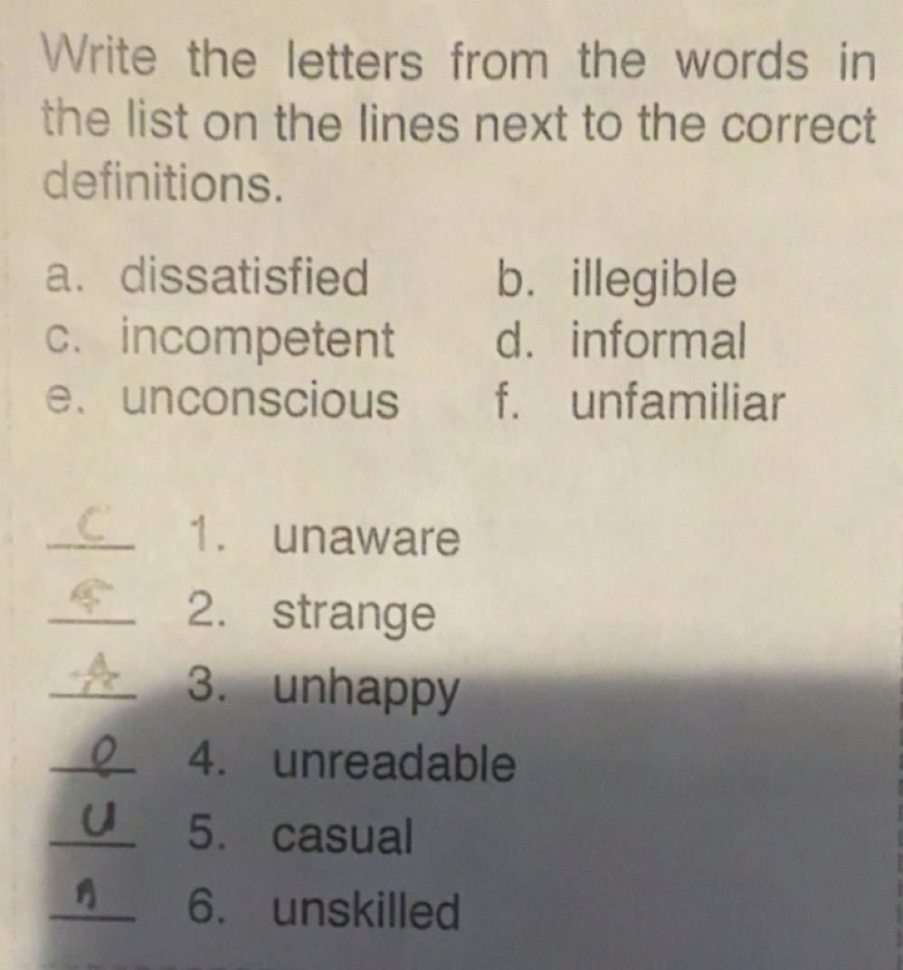 Solved: Write the letters from the words in the list on the lines next ...