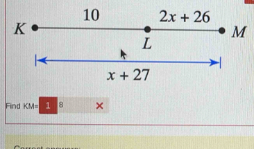 Find KM= 1 8 ×