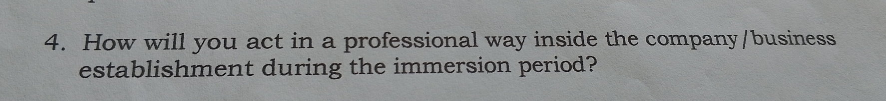 How will you act in a professional way inside the company/business 
establishment during the immersion period?