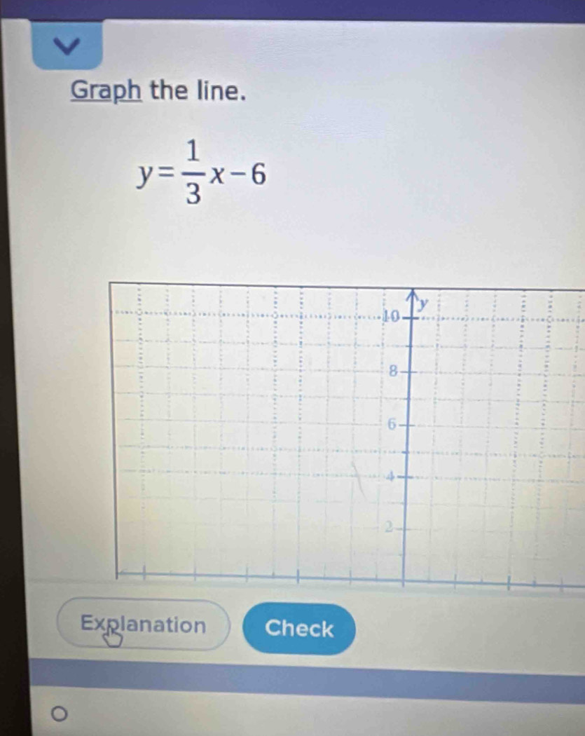 Graph the line.
y= 1/3 x-6
Explanation Check