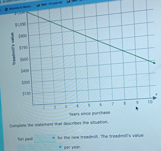 nais. Meet - rfv-yypp-skt 
Muer qe
x
_ 
Tori paid for the new treadmill. The treadmill's value 
per year.