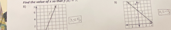 Find the value of x so that f(x)=7. 
9) 
8)