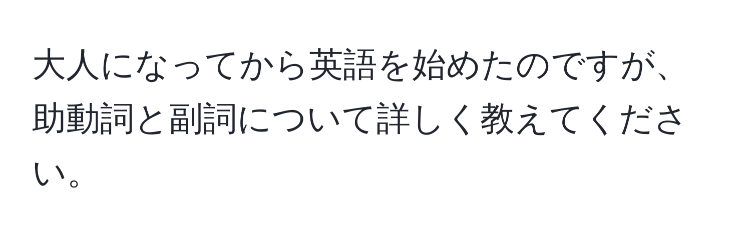 大人になってから英語を始めたのですが、助動詞と副詞について詳しく教えてください。