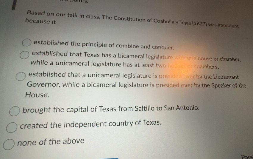 Solved: points) Based on our talk in class, The Constitution of ...