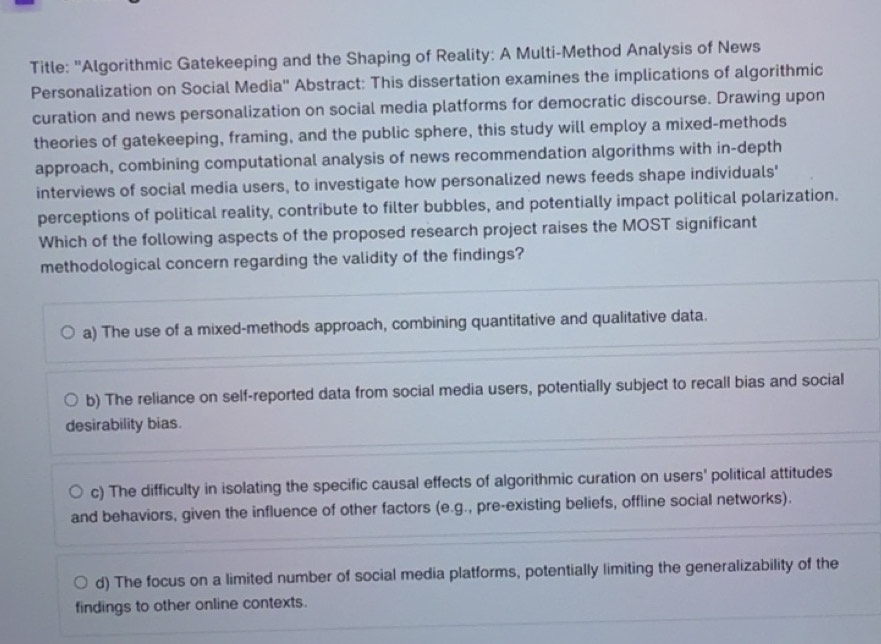 Solved: Title: ''Algorithmic Gatekeeping and the Shaping of Reality: A ...