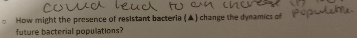 How might the presence of resistant bacteria (▲) change the dynamics of 
future bacterial populations?