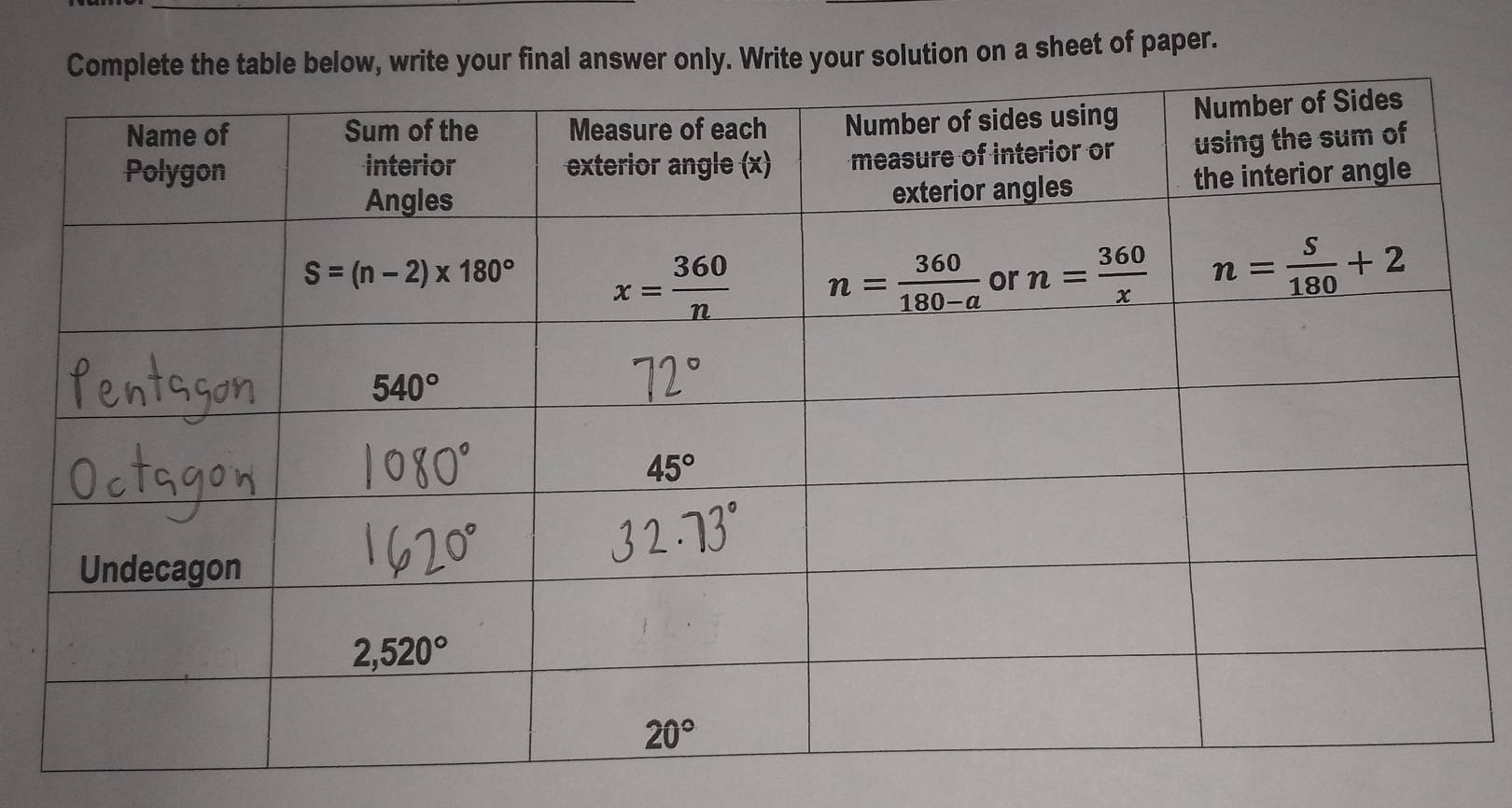 ite your final answer only. Write your solution on a sheet of paper.