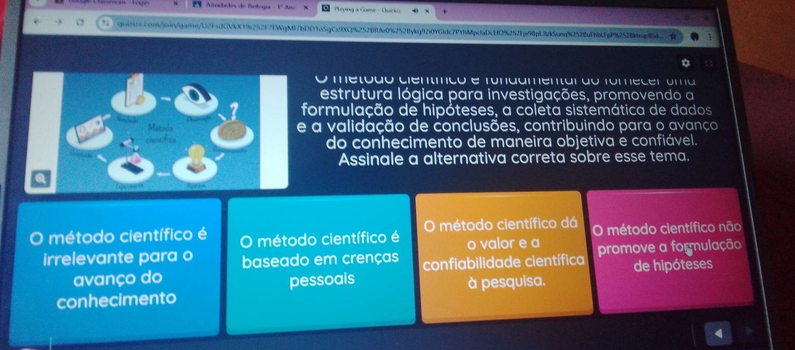 Paying a Game - Que 
gui8cccom/oin/game/U2FsdGVkX1%252F7EWgMf7bDD1oSgCs9XQ%252BRAr0%252Bykg92i0YGldc7PYhMpclaDcEfO%252Fje98pLJzkSunq%252BuFbbLFpP%252BkbsupB5d ★
a
metóão cientínco e rundamentar do fomecer oma
estrutura lógica para investigações, promovendo a
formulação de hipóteses, a coleta sistemática de dados
e a validação de conclusões, contribuindo para o avanço
do conhecimento de maneira objetiva e confiável.
Assinale a alternativa correta sobre esse tema.
O método científico dá
O método científico é O método científico é O método científico não
o valor e a
irrelevante para o baseado em crenças confiabilidade científica promove a formulação
avanço do de hipóteses
pessoais à pesquisa.
conhecimento
4