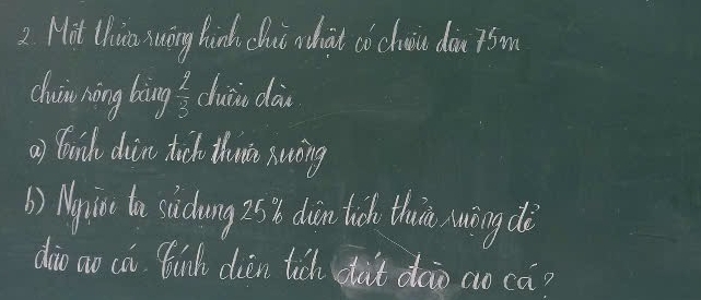 Hit lhiso wng hin chui nhat ( chuie dou +sm 
Chuin nāng bàng  2/3  chuái dāi 
a) bricd dàin tich thuā xuāng 
b) Mgim te shiduang 25 dián tido thin suāing dì 
dào ao cà fuin dièn tich dut dào ao ca?