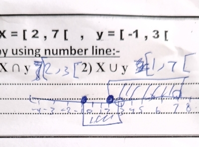 x=[2,7[,y=[-1,3[
by using number line:-
X∩ y 2)* ∪ J