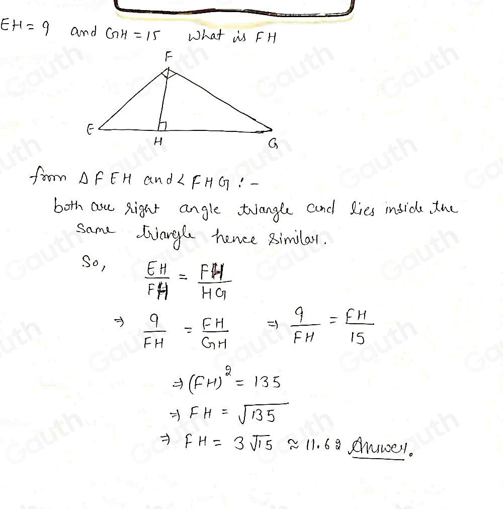 Solved: If EH=9 and GH=15 , what is FH? [Chemistry]