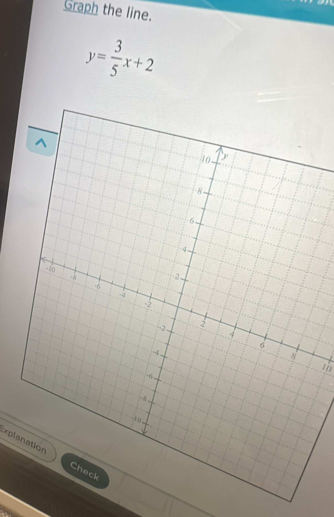 Graph the line.
y= 3/5 x+2
16
Explanation