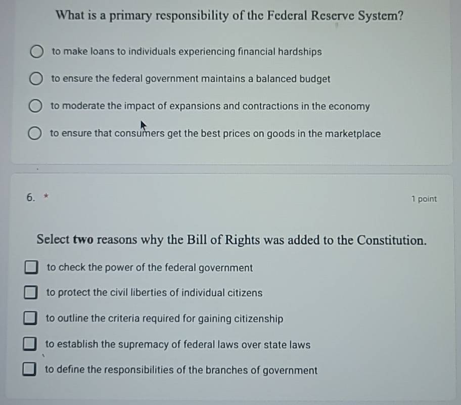 Solved: What is a primary responsibility of the Federal Reserve System ...