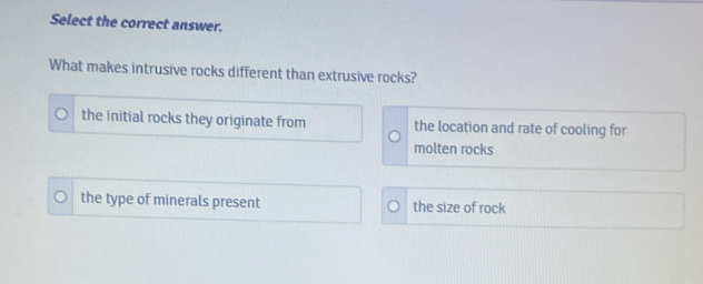 تم الحل:Select the correct answer. What makes intrusive rocks different ...