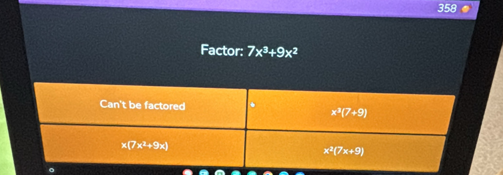 358
Factor: 7x^3+9x^2