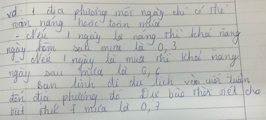 vd: I dia phaoing mái ngày chi có the 
roon noing hoāc toon milc 
Well I ngeing la naing ohi lhai náng 
ngey hom sell mica ha 9. 3
Wei I ngòg lài muá hi kha nang 
ngay Bew mild lai o, 6
Ban linh di du lich vio wài Zuàn 
dōn dià phuǒng do ǒu bāo shài giei cho 
biet sue f m ua Lèi o, 7