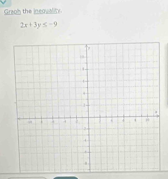 Graph the inequality.
2x+3y≤ -9