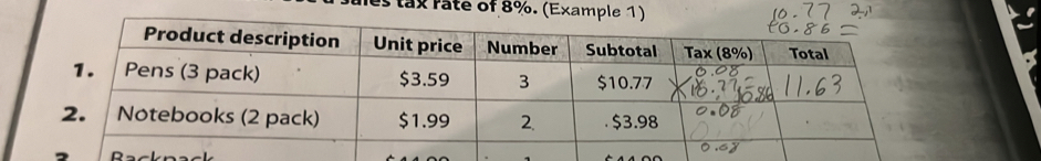 tax rate of 8%. (Example 1) 
D