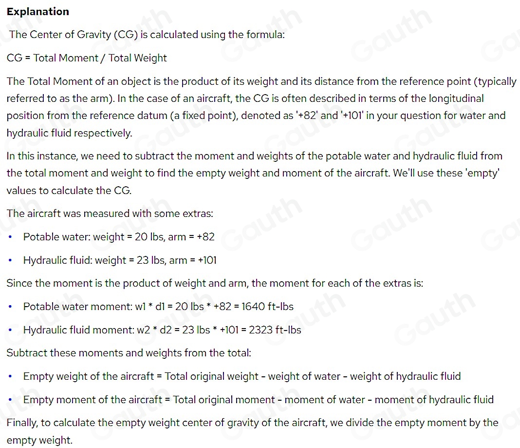 Solved: As weighed, the total empty weight of an aircraft is 5,862 ...