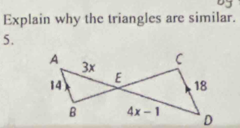 Explain why the triangles are similar.
5.