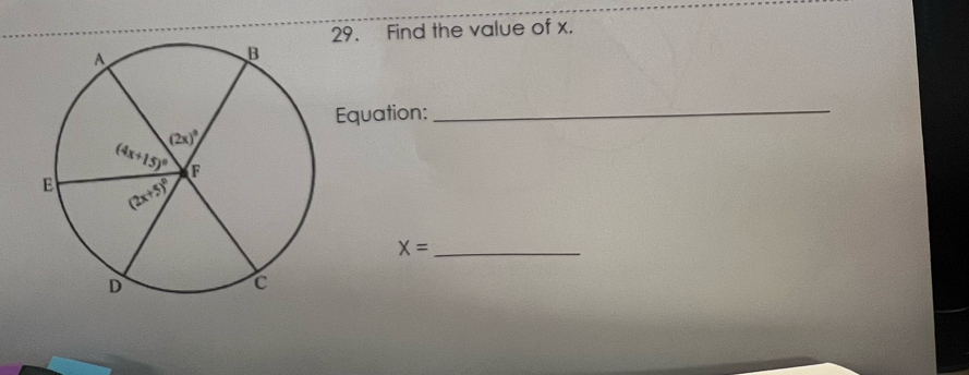 Find the value of x.
Equation:_
X= _